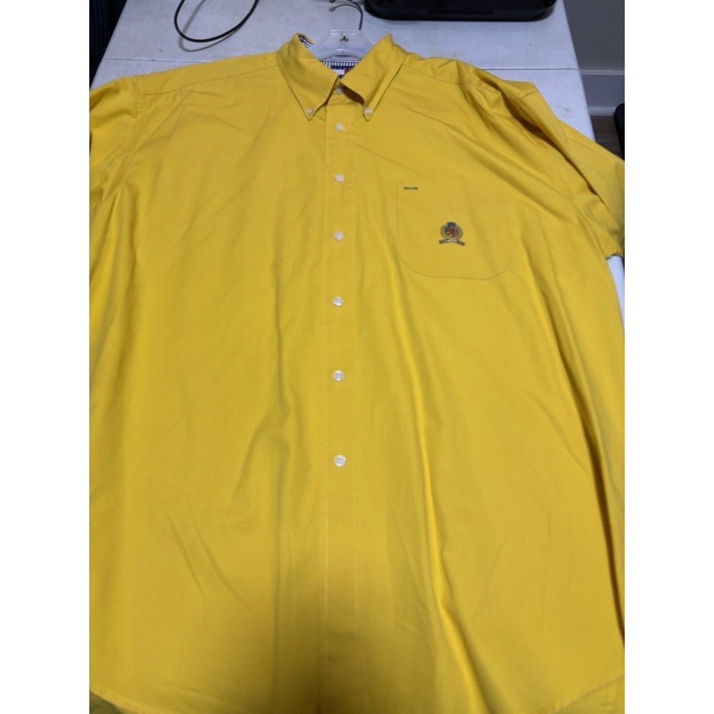 VINTAGE Tommy Hilfiger Yellow Long Sleeve Button Down Shirt Mens Size XL